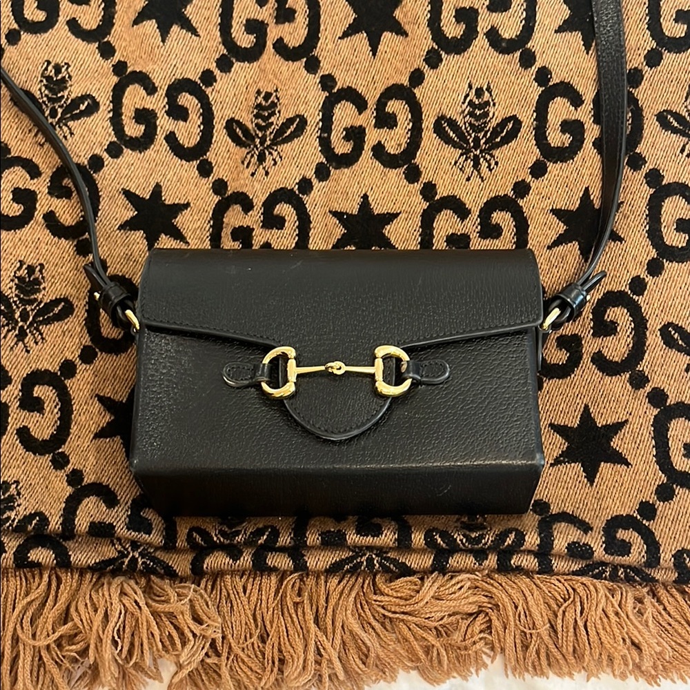 Gucci Black and Gold Crossbody Bag with Horsebit Detail
